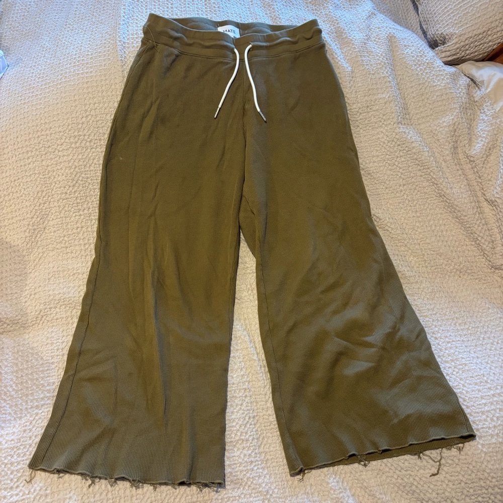 MATE the Label Olive Green Cropped Flare Waffle Pants